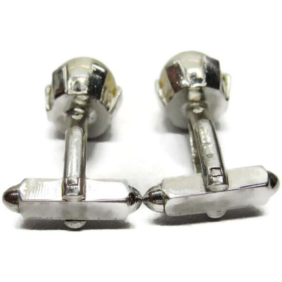 Imitation Pearl Silver Tone Cufflinks Tux Shirt Dress Suit Vintage - Picture 5 of 7